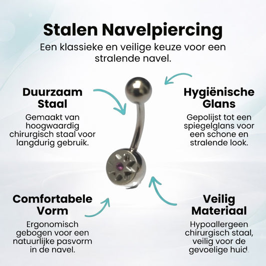 Stalen Navelpiercing met Paarse Zirkonia Ster