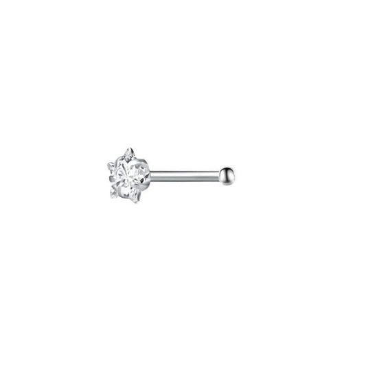 Aramat Jewels stalen neuspiercing met een sprankelende transparante zirkonia in stervorm en een recht staafje.