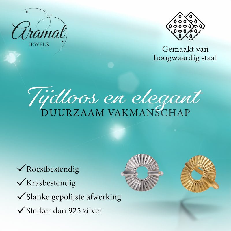 Brede One Size Ring RVS met Cirkel en Lijnenspel (18 mm) - Aramat Jewels - Ringen - cadeautip