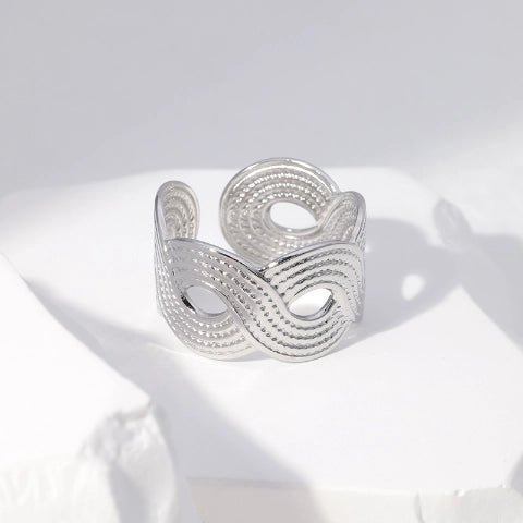 Brede Verstelbare Ring RVS met Vlecht Motief - 13 mm - Aramat Jewels - Ringen - cadeautip