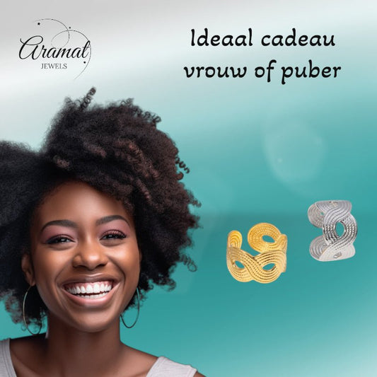 Brede Verstelbare Ring RVS met Vlecht Motief - 13 mm - Aramat Jewels - Ringen - cadeautip