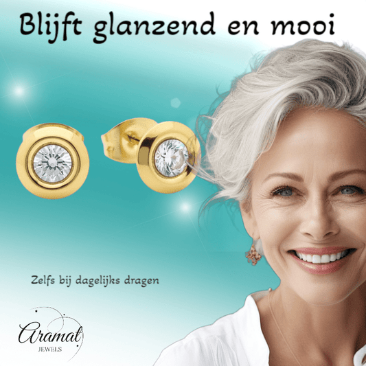 Dames oorbellen rond met kristal - RVS - Aramat Jewels - Oorbellen - cadeautip