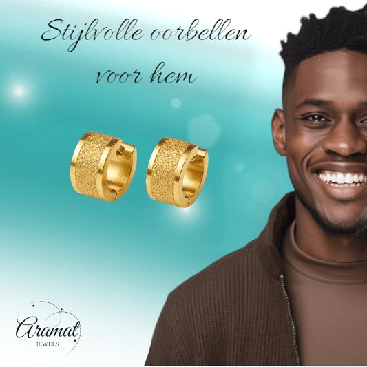 Goudkleurige RVS oorringetjes met sandblasted streep - oor5853 - Oorringen kopen# - 13mm - 7mm - alles