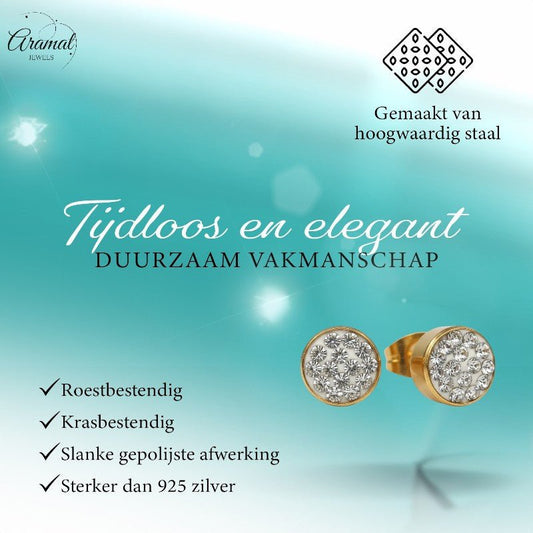 Goudkleurige Shamballa Kristallen Oorbellen - Aramat Jewels - Oorbellen - cadeautip