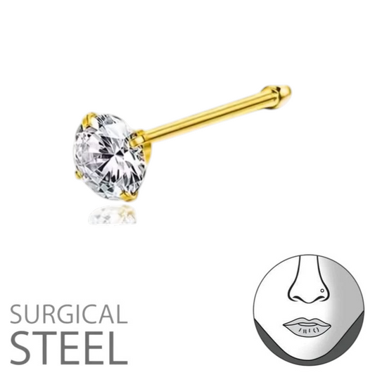 Goudkleurige Neuspiercing Transparante Zirkonia – Recht Staafje 1.5mm 2mm 2.5mm 3mm
