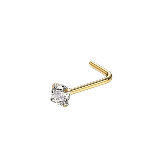Goudkleurige Neuspiercing Transparante Zirkonia – L-Staafje
