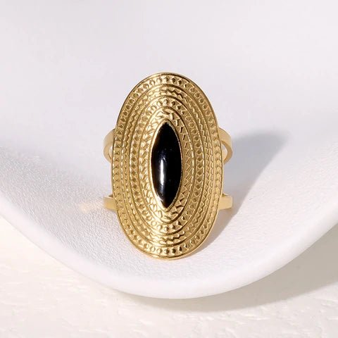 Grote Verstelbare RVS Ring Ovaal met Emaille - 28 mm - Aramat Jewels - Ringen - cadeautip