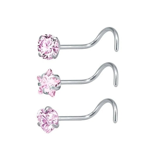 Stalen Neuspiercing met Roze Zirkonia