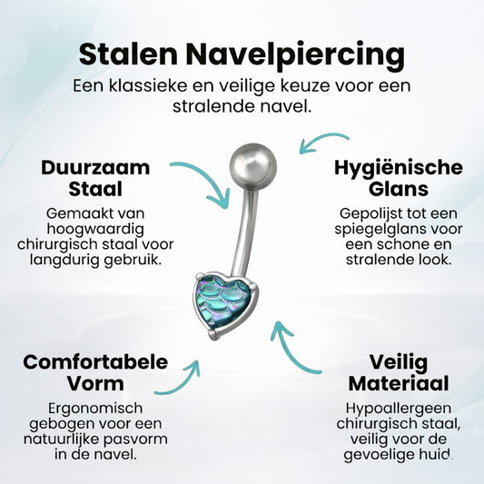 Stalen navelpiercing met opaal hartje