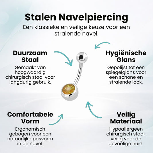 Gele Glittersteen Stalen Navelpiercing