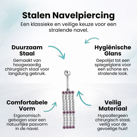 Paarse Zirkonia Navelpiercing met Kettinkjes