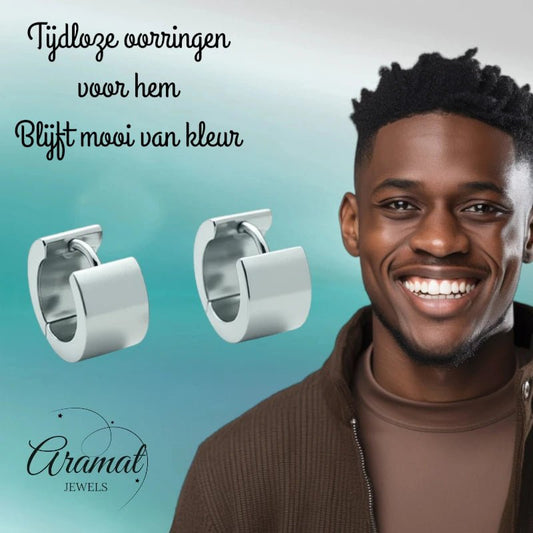 Oorringen – Staal Huggies Zilverkleurig (16x7mm) - Aramat Jewels - Oorringen - cadeautip