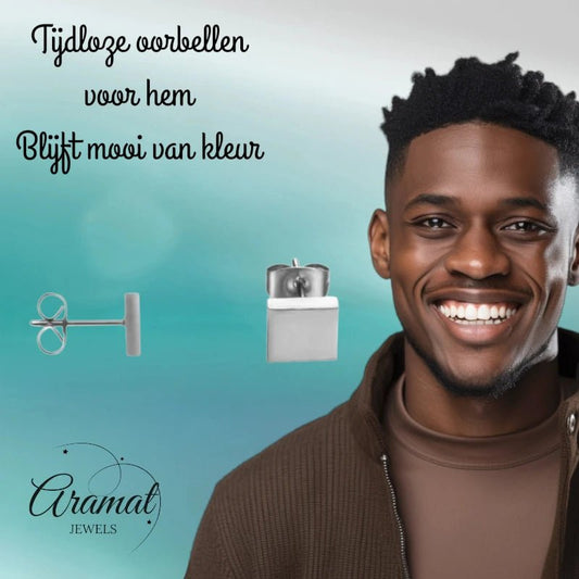 Oorstekers – Staal Vierkant Zilverkleurig (7mm) - Aramat Jewels - Oorbellen - cadeautip