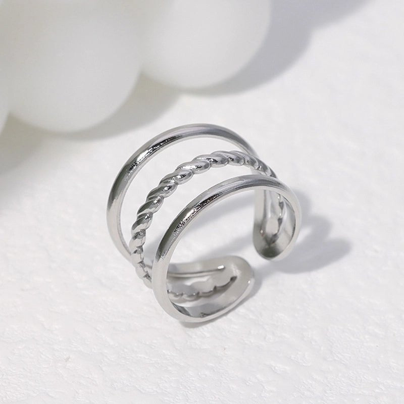 Open Ring Driedubbele Band: Glad en Gedraaid (15 mm Breed) - Aramat Jewels - Ringen - cadeautip