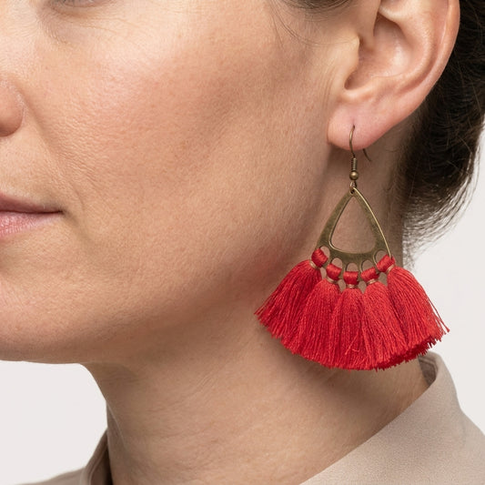 Boho Oorhangers met Kwastjes – Rood 55x30mm