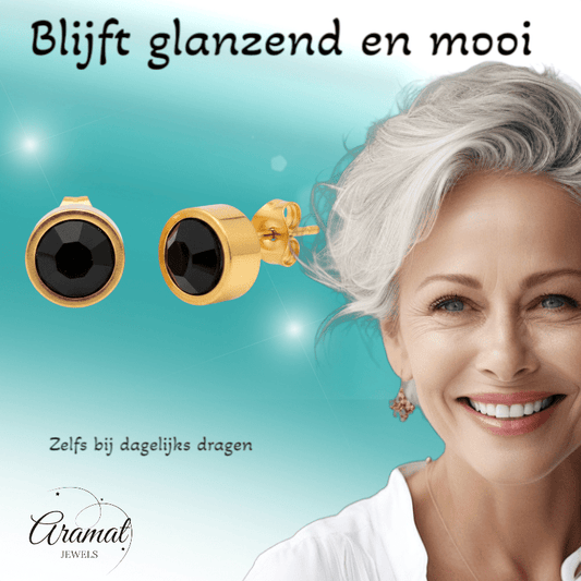 Prachtige Goudkleurige Zwarte Zirkonia Oorbellen - Aramat Jewels - Oorbellen - cadeautip