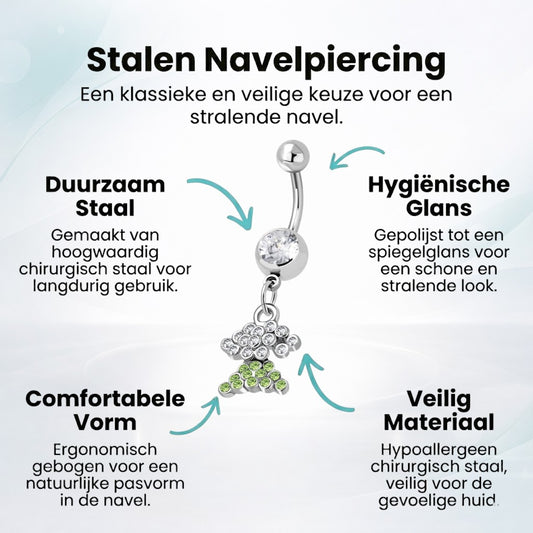 Prachtige Groene Zirkonia Stalen Navelpiercing