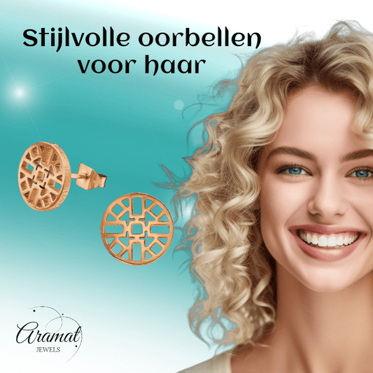 Rosékleurige Oorbellen Azteken Motief 10mm - Aramat Jewels - Oorbellen - cadeautip