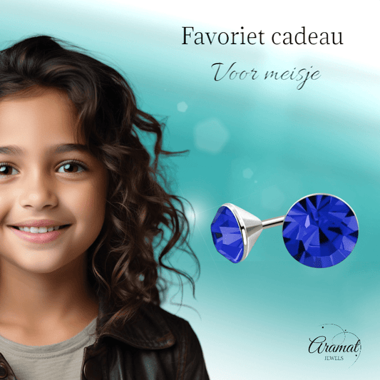 Stalen Kristal Oorbellen met koningsblauw steentje – Zilverkleur – 3mm - Aramat Jewels - Oorbellen - cadeautip