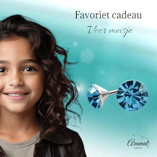 Stalen Kristal Oorbellen met saffierblauw steentje – Zilverkleur – 3mm - Aramat Jewels - Oorbellen - cadeautip