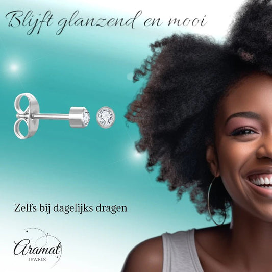 Stalen Kristallen Oorbellen - 3mm - Transparant - oor606 - XE30030 - Oorbellen kopen