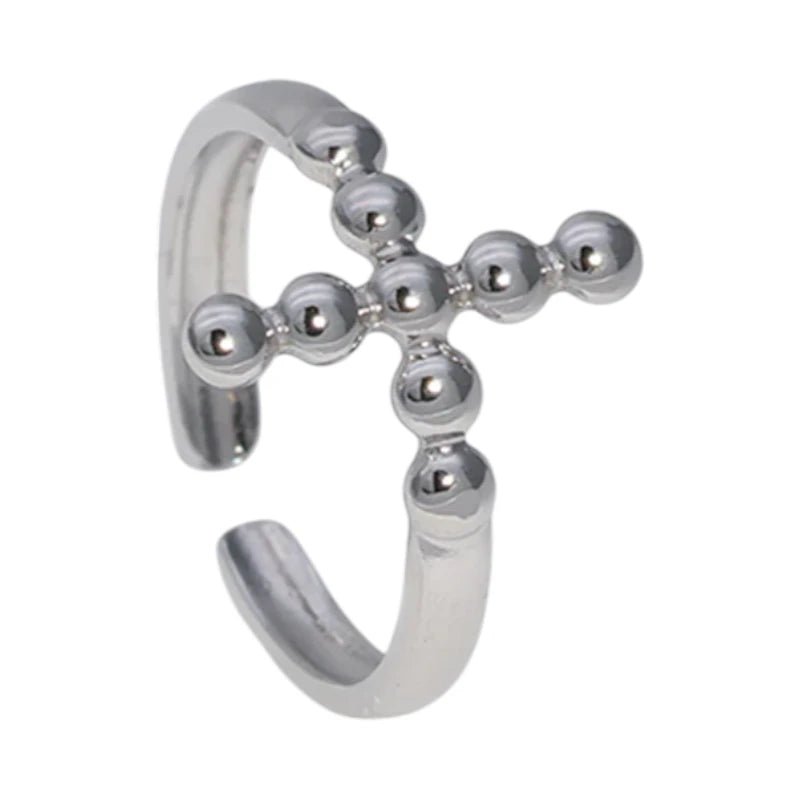 Stalen Verstelbare Open Ring - Kruis van Dots - One Size - ring300 - 161595 - Ringen kopen