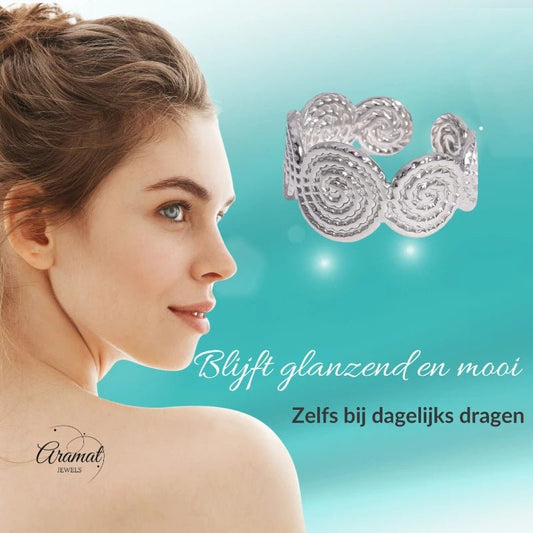 Stalen Verstelbare Ring - Gedraaide Cirkels - One Size - ring242 - 160828 - Ringen kopen