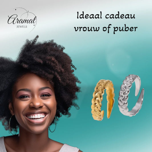 Verstelbare Damesring met Vlecht Design van RVS - 5,5mm - Aramat Jewels - Ringen - cadeautip
