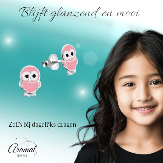 Zilveren Uiltjes Oorbellen Roze 9x6 mm - oor310 - 910 - Oorbellen kopen# - 925 Zilver - 9mm - alles