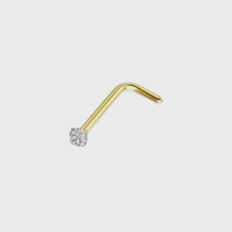 Goudkleurige Neuspiercing Transparante Zirkonia – L-Staafje