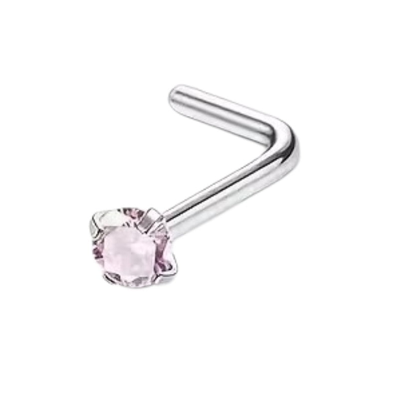 Stalen Neuspiercing Ronde Zirkonia 2mm – L-Staafje Meerdere Kleuren