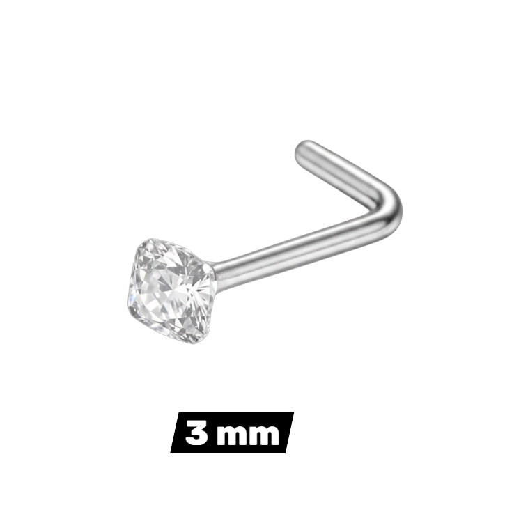 Stalen L-Neuspiercing Transparante Zirkonia – Zilverkleurig
