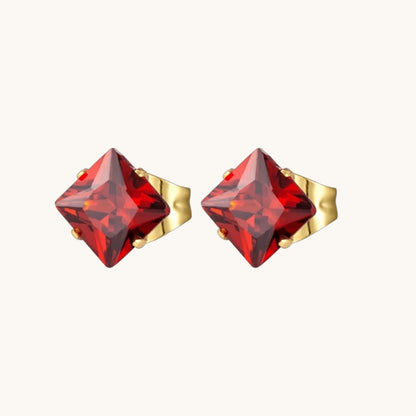 Boucles d'oreilles carrées en acier doré rouge