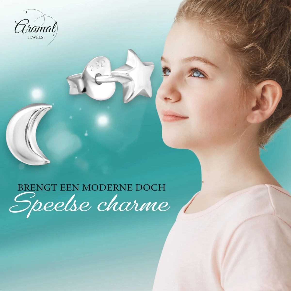 925 Sterling Zilveren Ster en Maan Oorknopjes 6x5mm - Aramat Jewels - Oorbellen - cadeautip