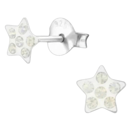 925 Sterling Zilveren Sterretjes Oorknopjes met Opaal Wit Kristal 5mm - Aramat Jewels - Oorbellen - cadeautip
