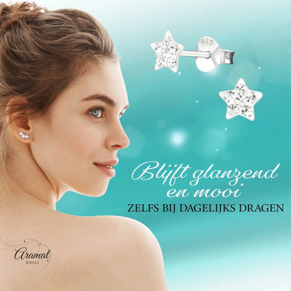 925 Sterling Zilveren Sterretjes Oorknopjes met Transparant Kristal 5mm - Aramat Jewels - Oorbellen - cadeautip