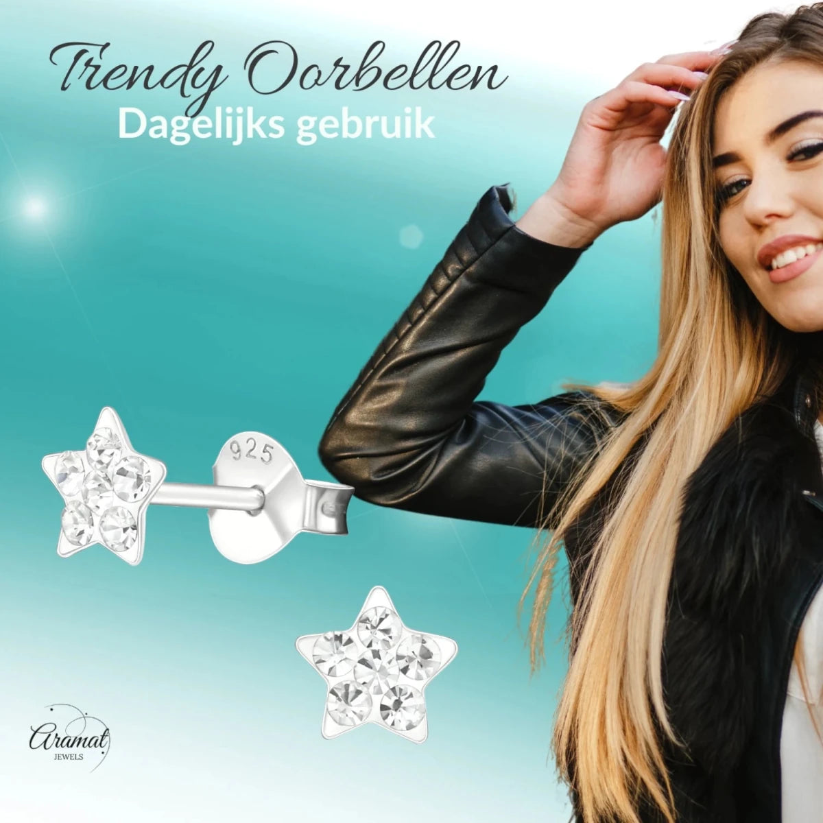 925 Sterling Zilveren Sterretjes Oorknopjes met Transparant Kristal 5mm - Aramat Jewels - Oorbellen - cadeautip