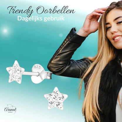 925 Sterling Zilveren Sterretjes Oorknopjes met Transparant Kristal 5mm - Aramat Jewels - Oorbellen - cadeautip