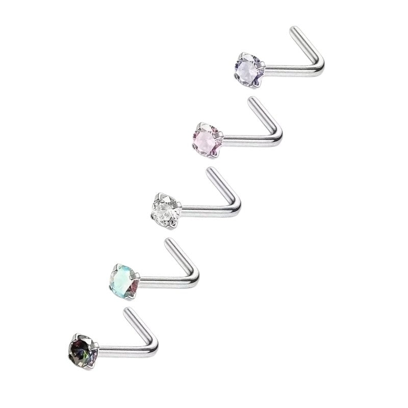 Stalen Neuspiercing Ronde Zirkonia 2mm – L-Staafje Meerdere Kleuren