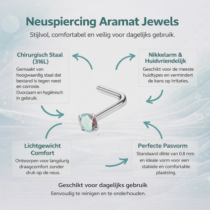Stalen Neuspiercing Ronde Zirkonia 2mm – L-Staafje Meerdere Kleuren