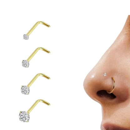 Goudkleurige Neuspiercing Transparante Zirkonia – L-Staafje