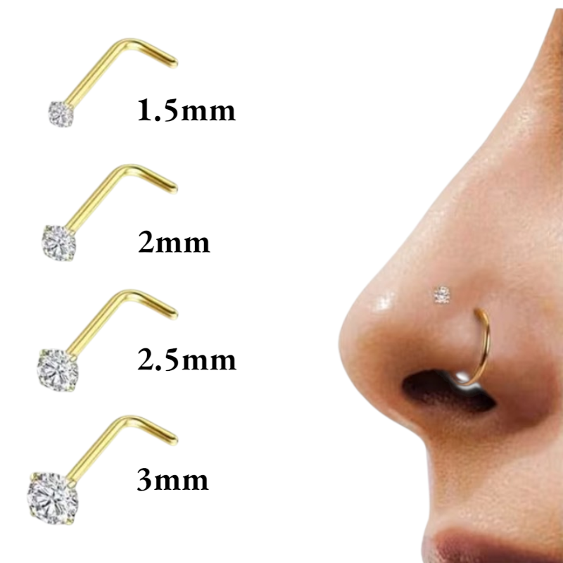 Goudkleurige Neuspiercing Transparante Zirkonia – L-Staafje