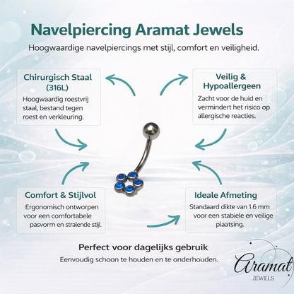 Stalen Navelpiercing met Saffierblauwe Zirkonia