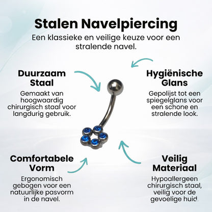 Stalen Navelpiercing met Saffierblauwe Zirkonia