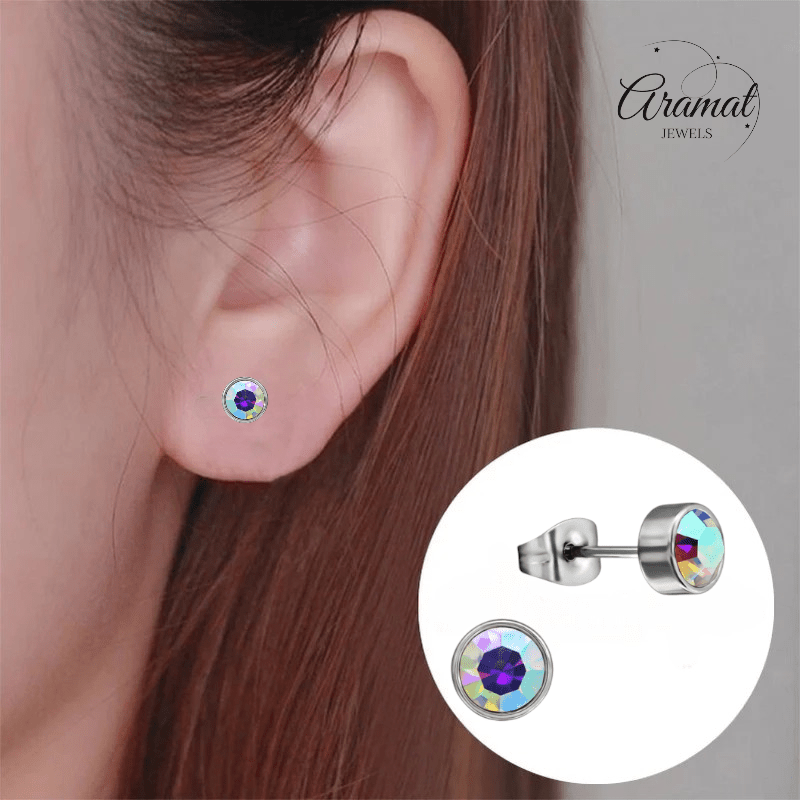 AB multikleur kristal oorstekers – 5mm zilver RVS - Aramat Jewels - Oorbellen - cadeautip