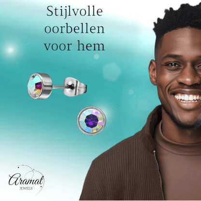 AB multikleur kristal oorstekers – 5mm zilver RVS - Aramat Jewels - Oorbellen - cadeautip