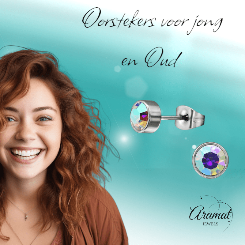 AB multikleur kristal oorstekers – 5mm zilver RVS - Aramat Jewels - Oorbellen - cadeautip