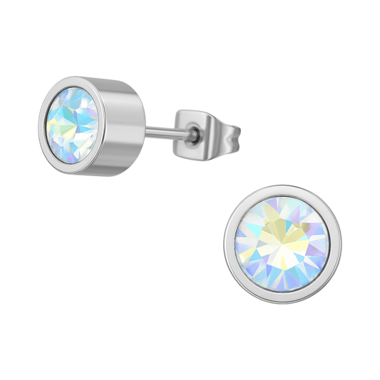 AB multikleur kristal oorstekers – 6mm zilver RVS - Aramat Jewels - Oorbellen - cadeautip