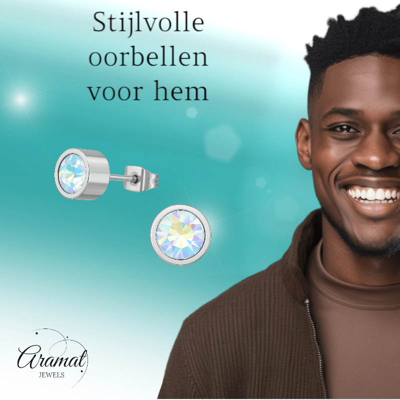 AB multikleur kristal oorstekers – 6mm zilver RVS - Aramat Jewels - Oorbellen - cadeautip