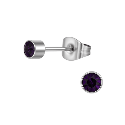 Amethist paarse kristal oorstekers – 4mm RVS - Aramat Jewels - Oorbellen - cadeautip